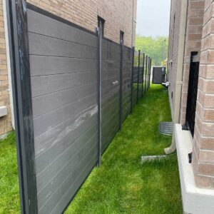 Aluminum-Vinyl-Fence-Grey-Vinyl-Fence-with-Aluminum-Post-and-Aluminum-Frame-installed-in-Markham